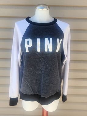 PINK Victoria's Secret Black and White Raglan Logo CrewNeck Pullover Sweater XS